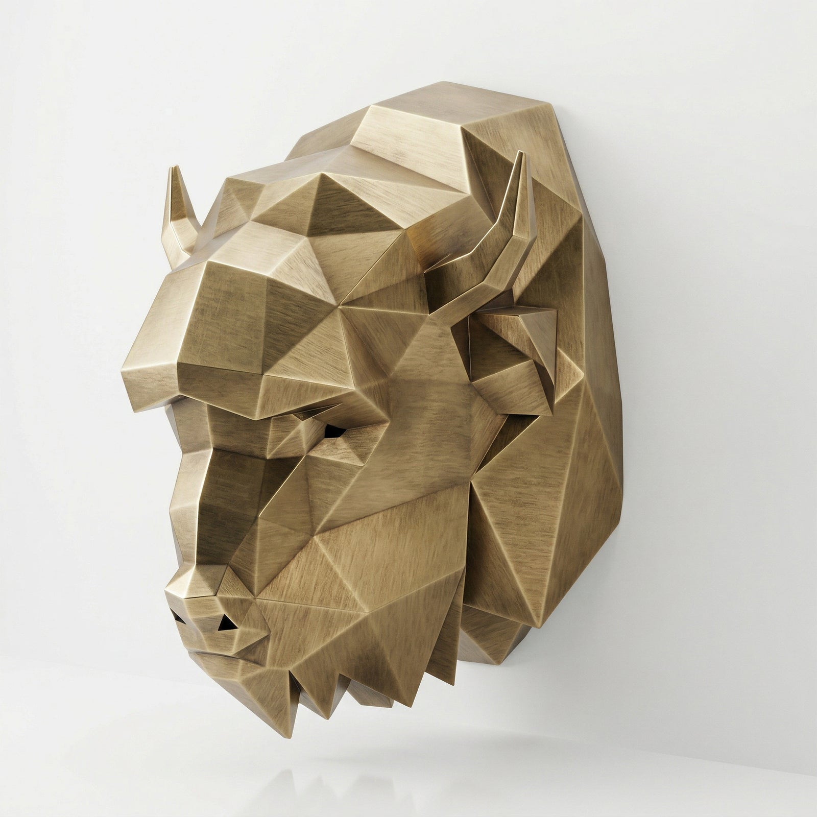 Sculpture Tête de bison en origami En Inox Effet Bronze