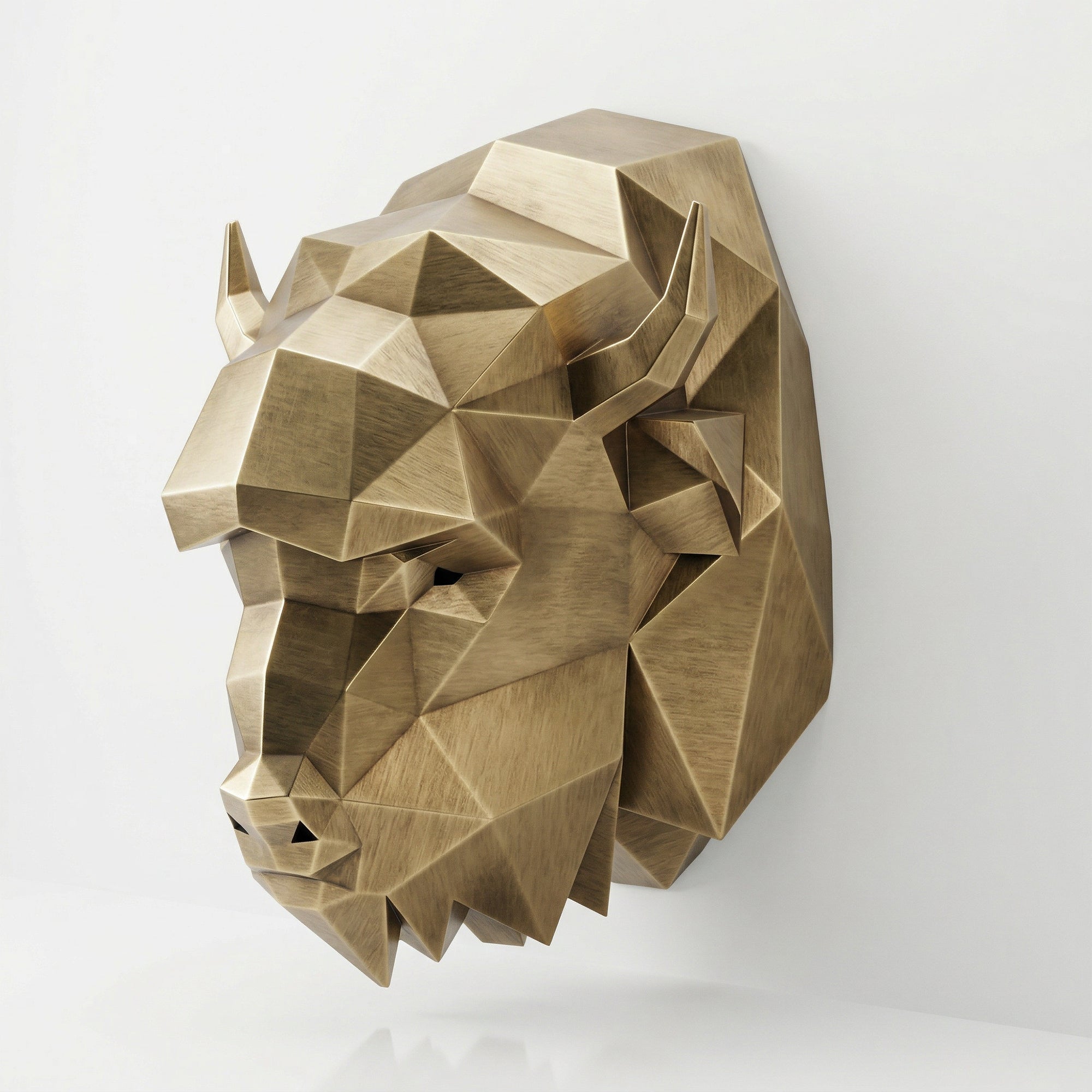 Sculpture Tête de bison en origami En Laiton