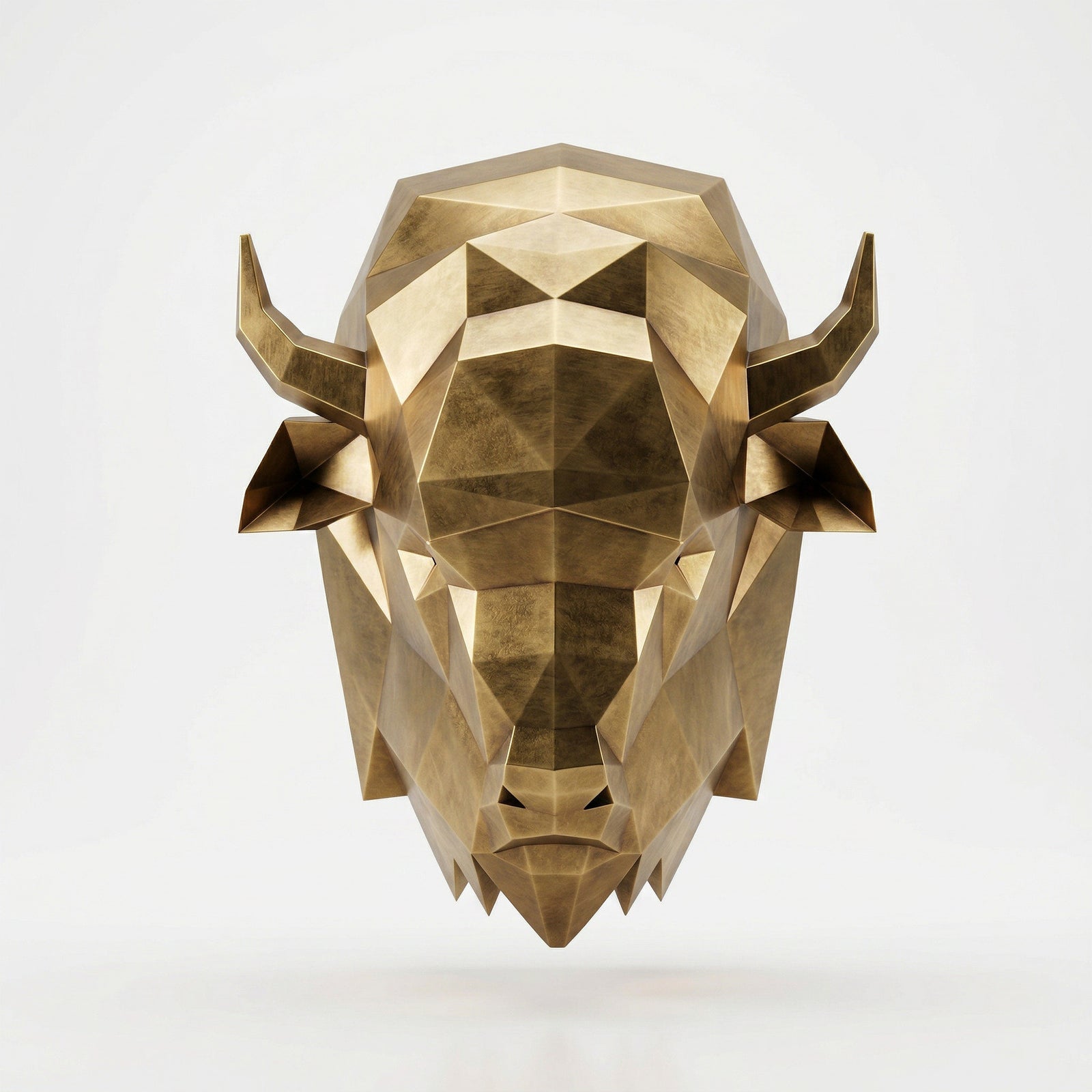 Sculpture Tête de bison en origami En Inox Effet Bronze