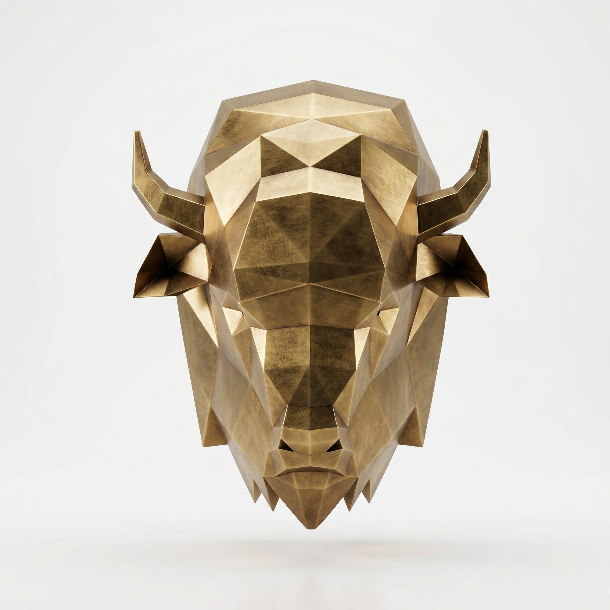 Sculpture Tête de bison en origami En Laiton