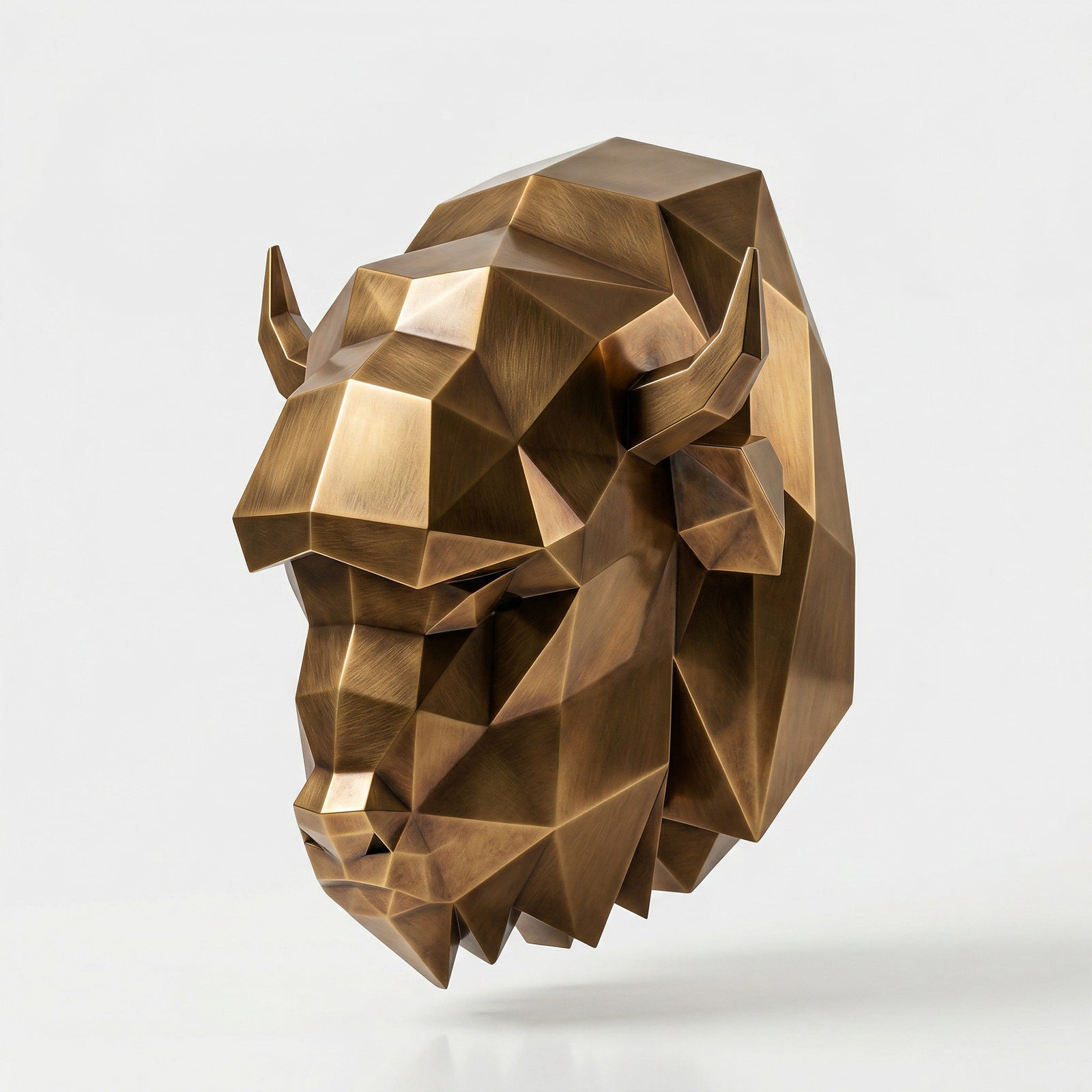 Sculpture Tête de bison en origami En Laiton