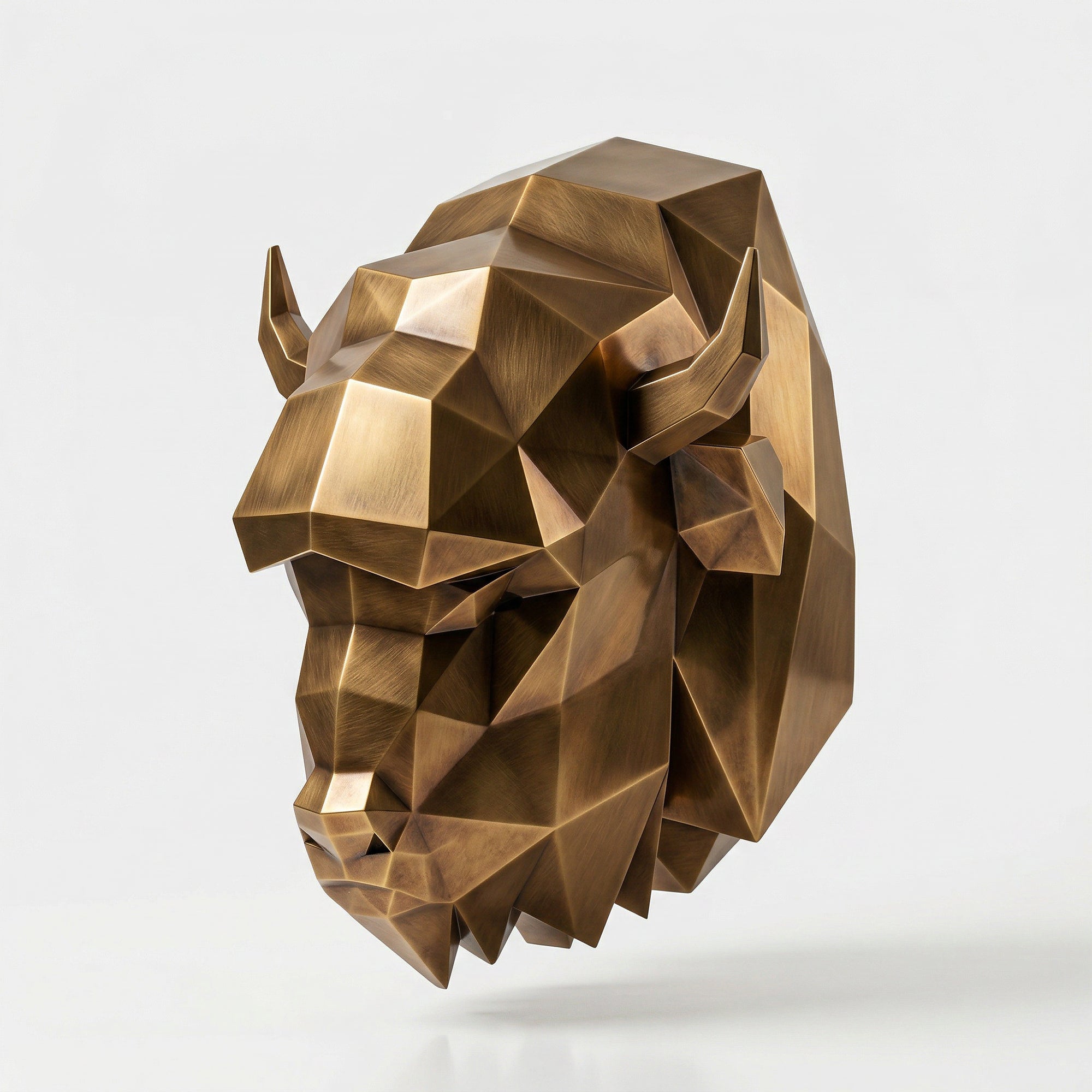 Sculpture Tête de bison en origami En Laiton