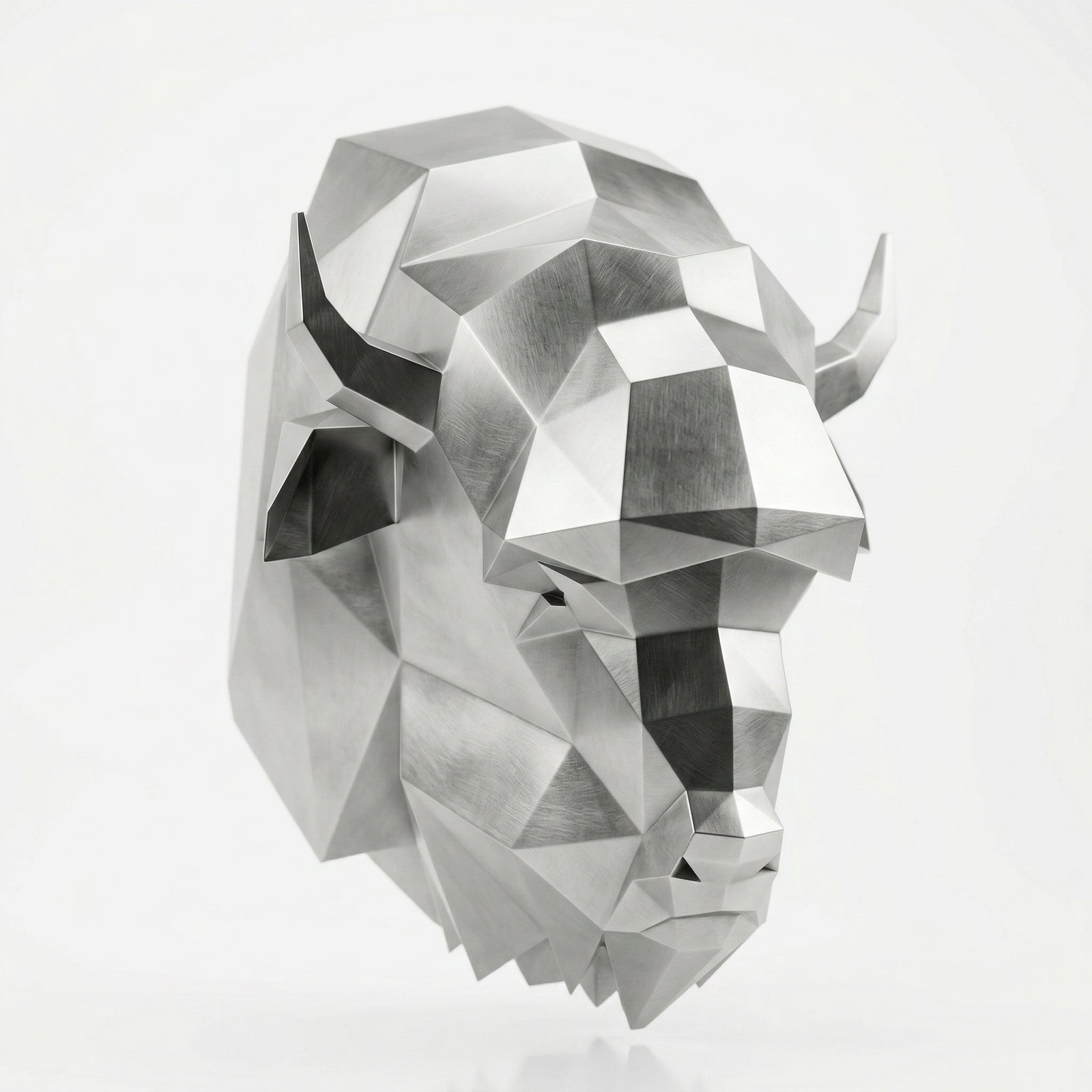 Sculpture Tête de bison en origami En Inox