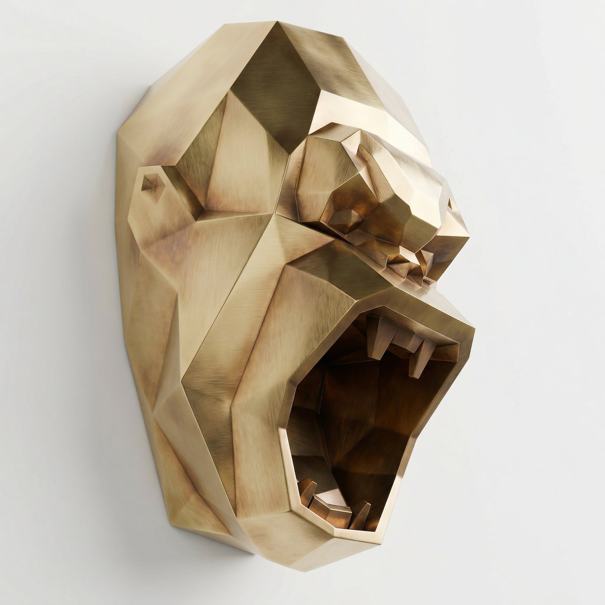 Sculpture Tête de Gorille Design Géométrique En Laiton