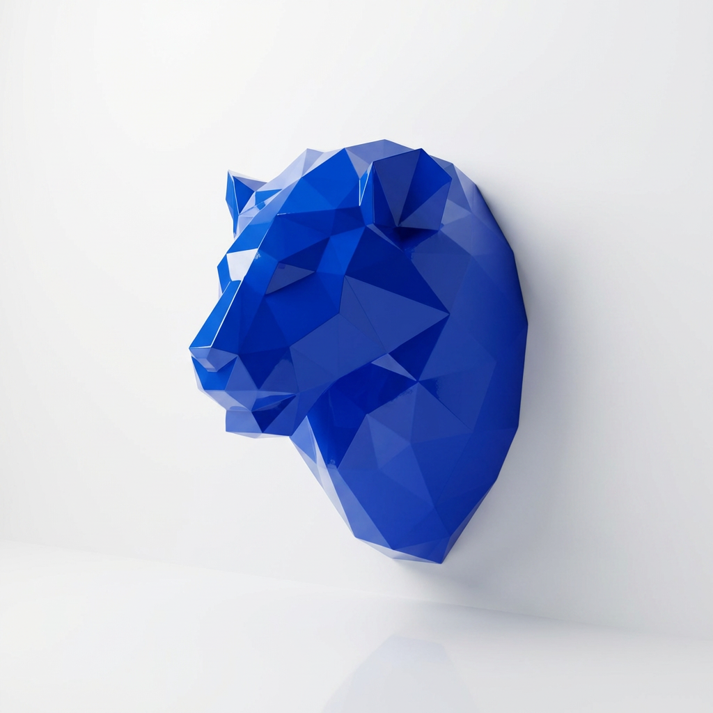 Sculpture Tête de Lion Géométrique En Résine