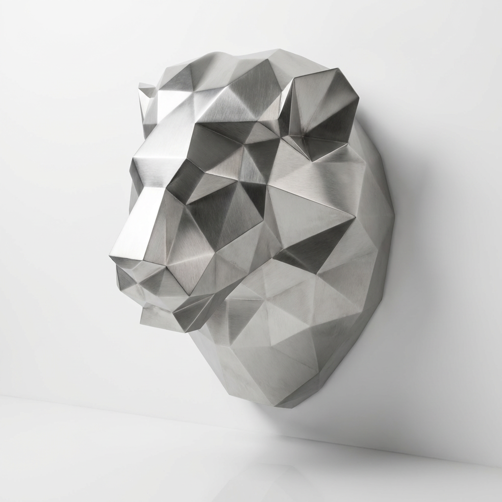 Sculpture Tête de Lion Géométrique En Inox