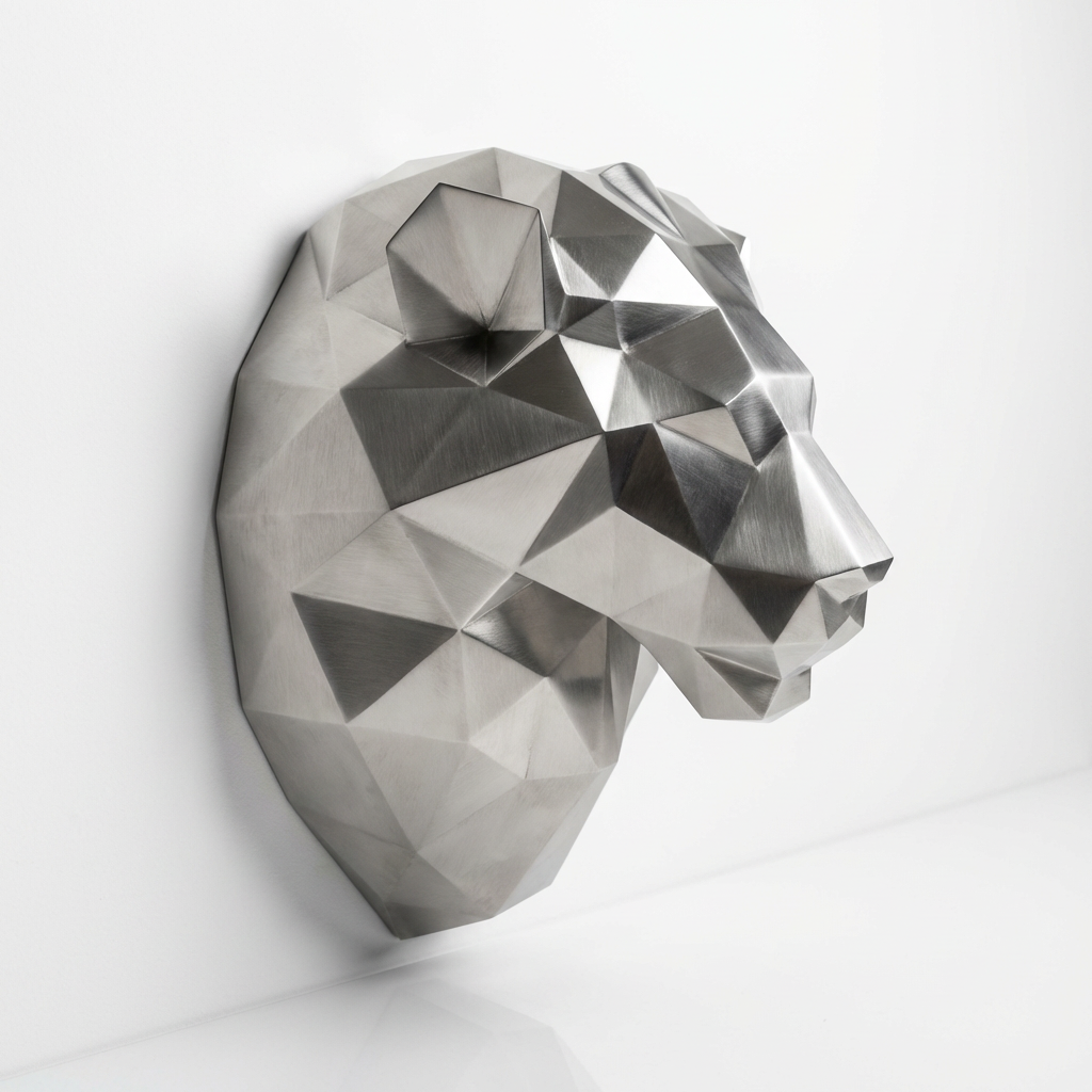 Sculpture Tête de Lion Géométrique En Inox