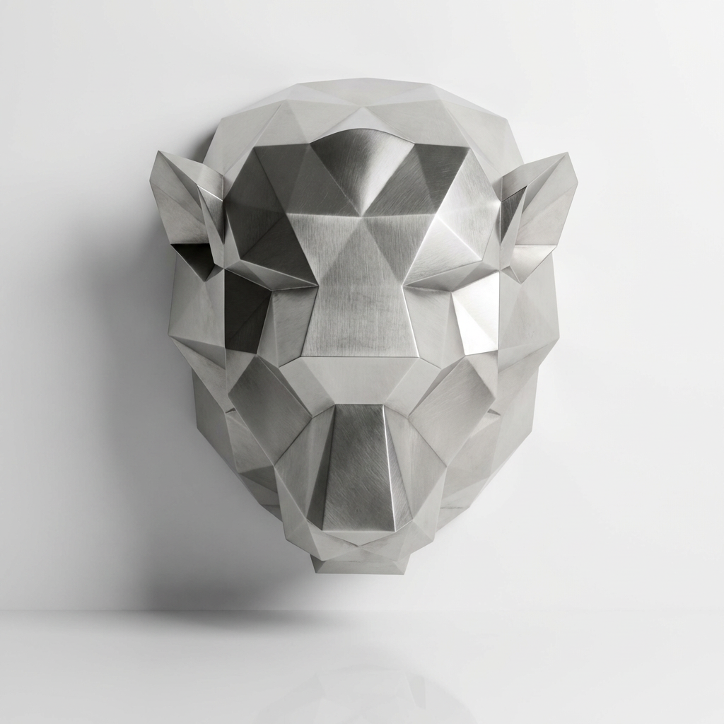 Sculpture Tête de Lion Géométrique En Inox