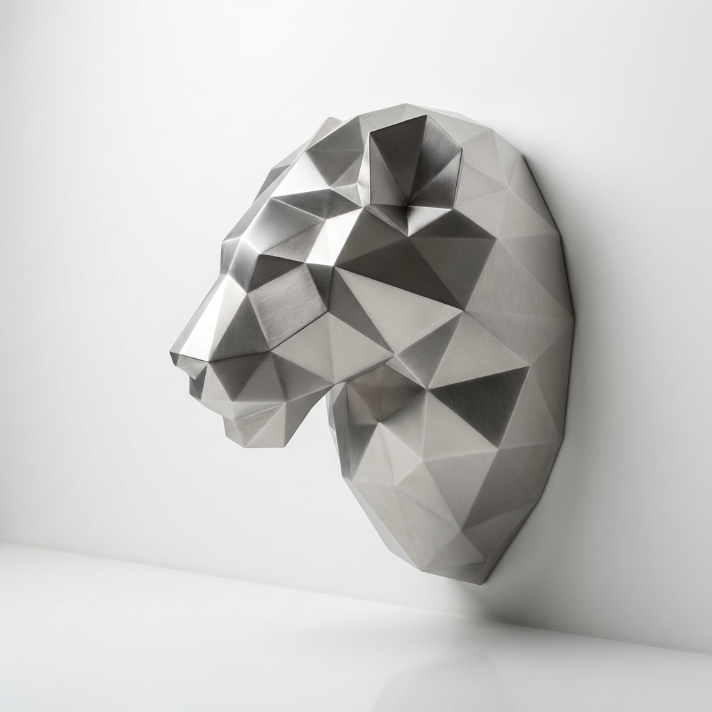Sculpture Tête de Lion Géométrique En Inox