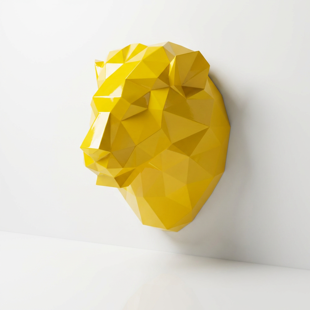 Sculpture Tête de Lion Géométrique En Résine