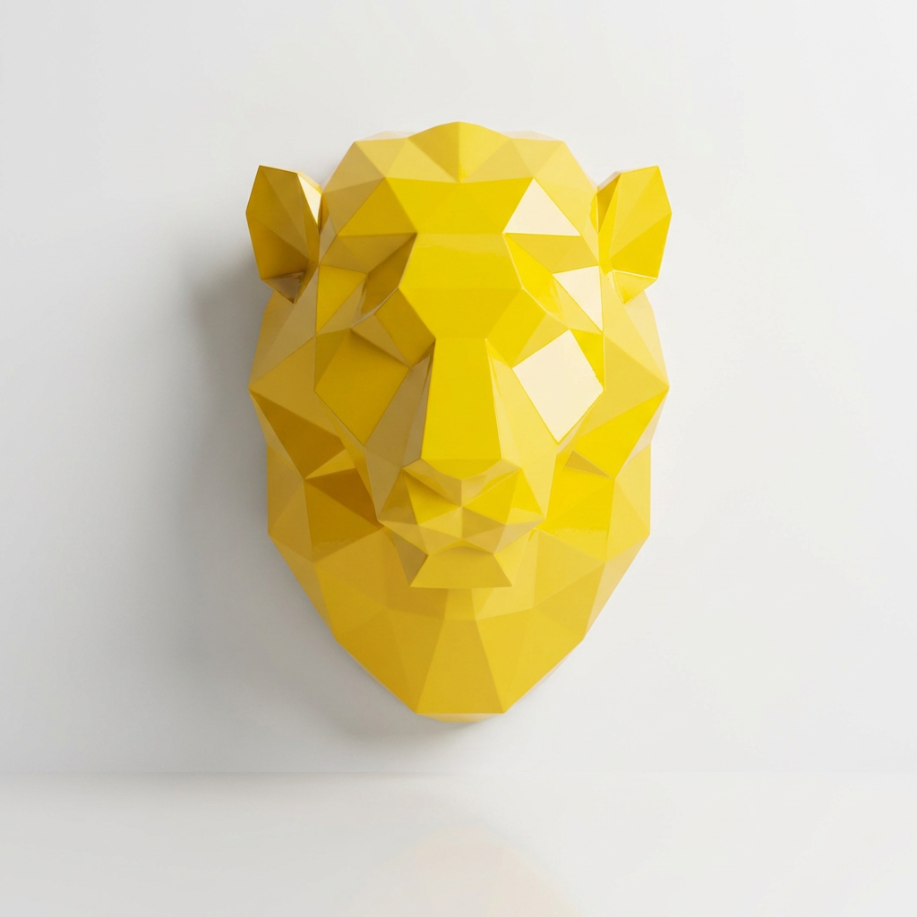 Sculpture Tête de Lion Géométrique En Résine