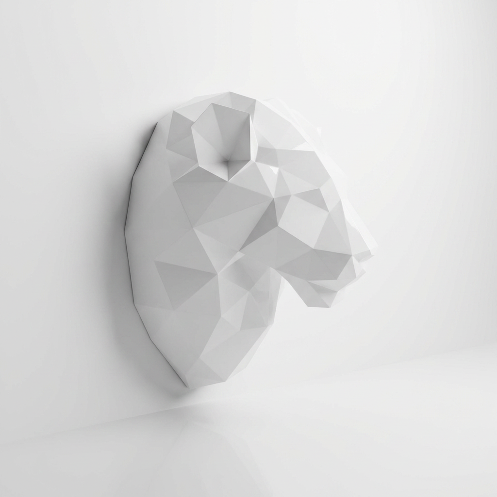 Sculpture Tête de Lion Géométrique En Résine