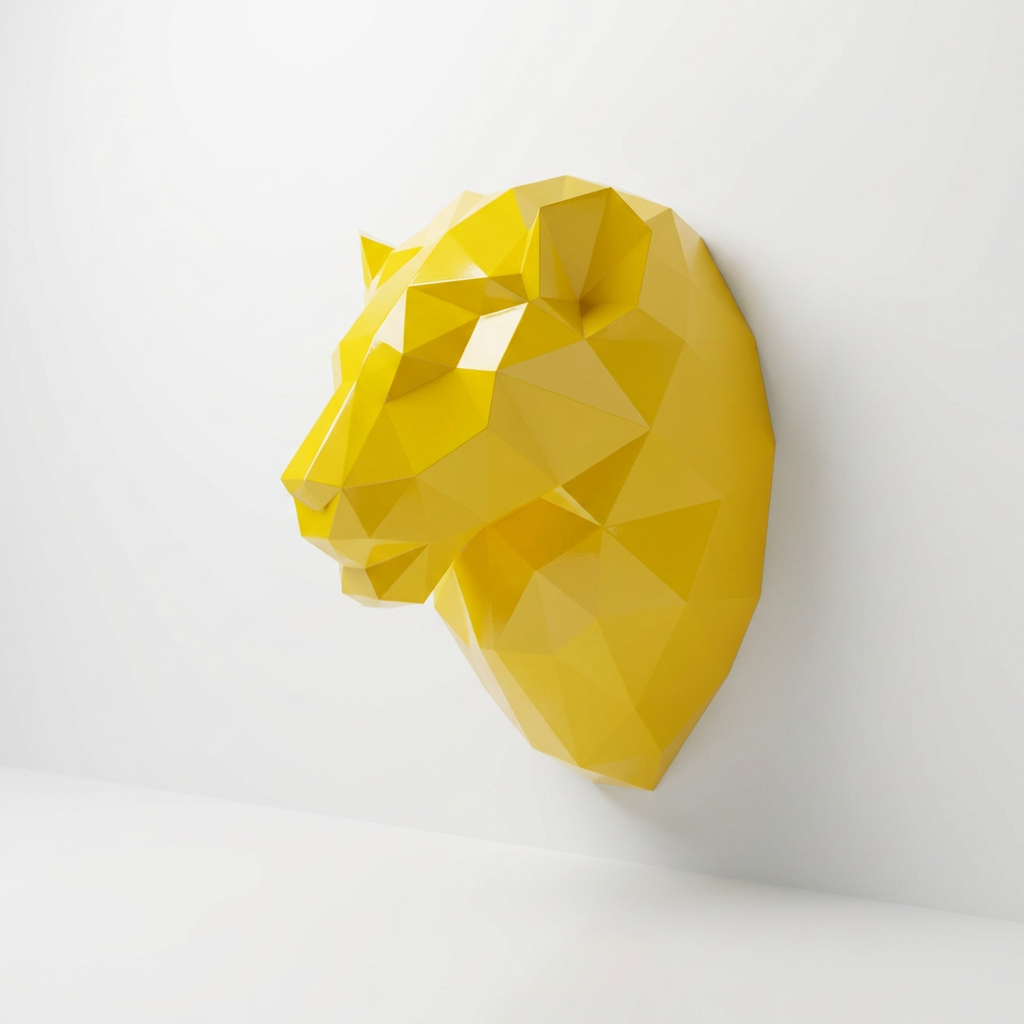 Sculpture Tête de Lion Géométrique En Résine