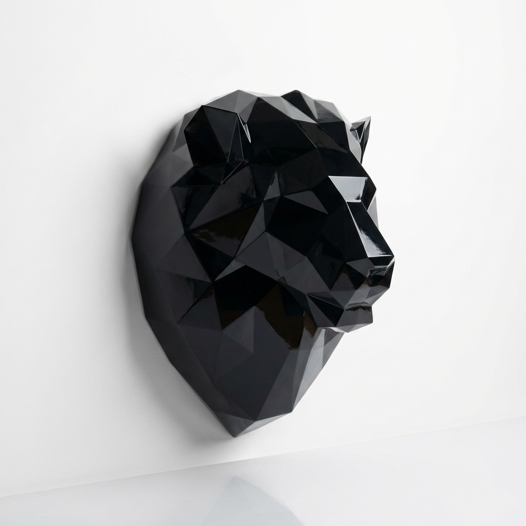 Sculpture Tête de Lion Géométrique En Résine