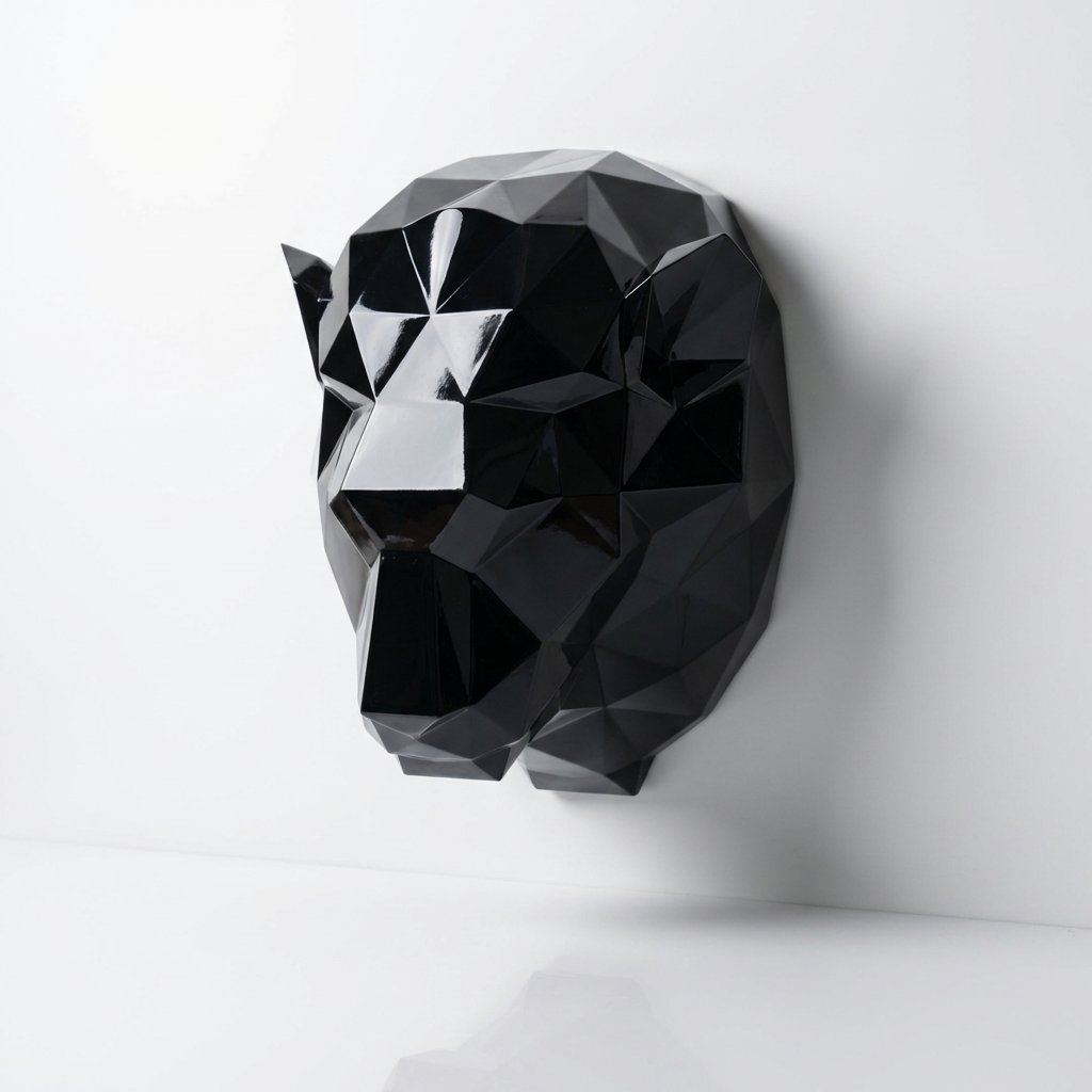 Sculpture Tête de Lion Géométrique En Résine