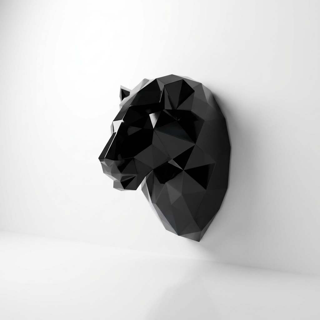 Sculpture Tête de Lion Géométrique En Résine