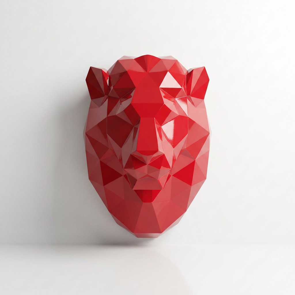 Sculpture Tête de Lion Géométrique En Résine