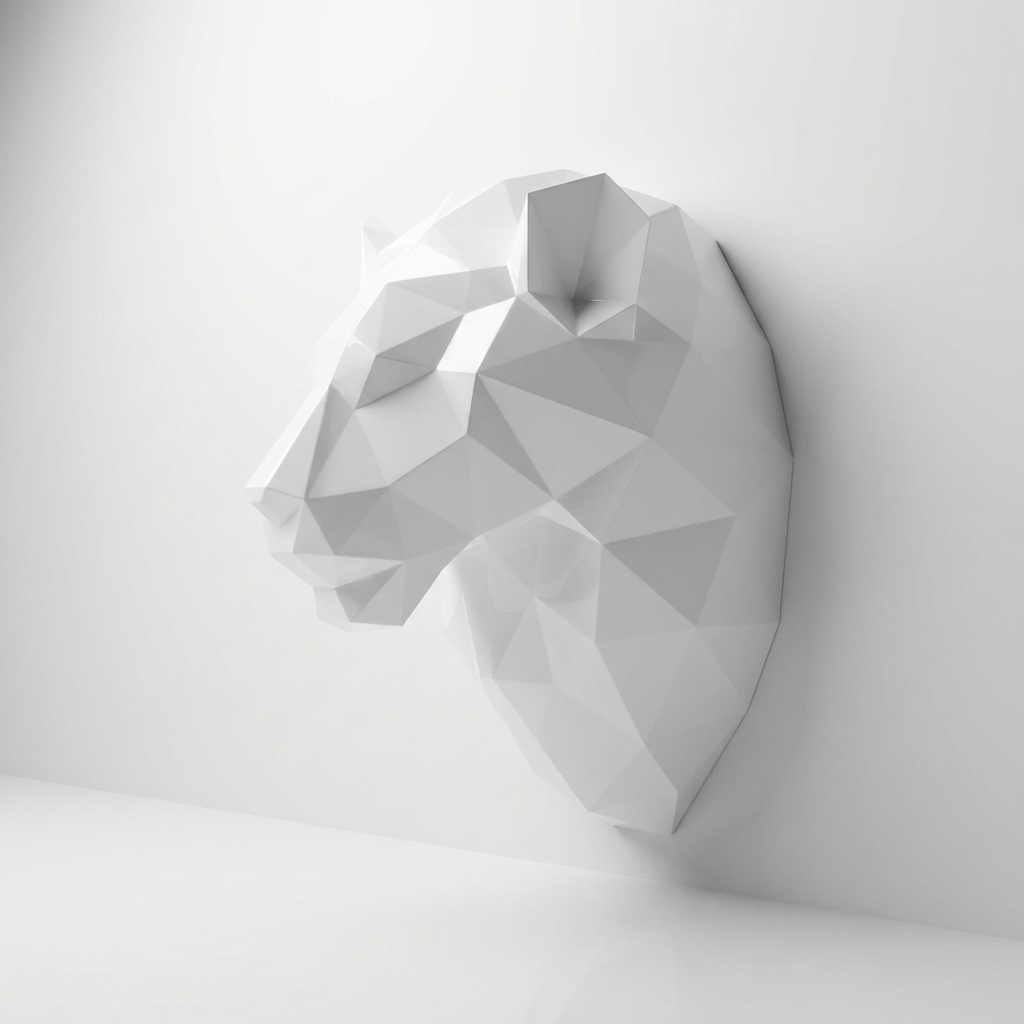 Sculpture Tête de Lion Géométrique En Résine