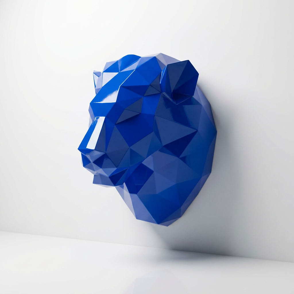 Sculpture Tête de Lion Géométrique En Résine
