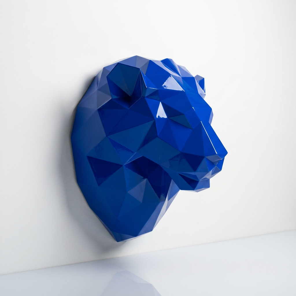 Sculpture Tête de Lion Géométrique En Résine