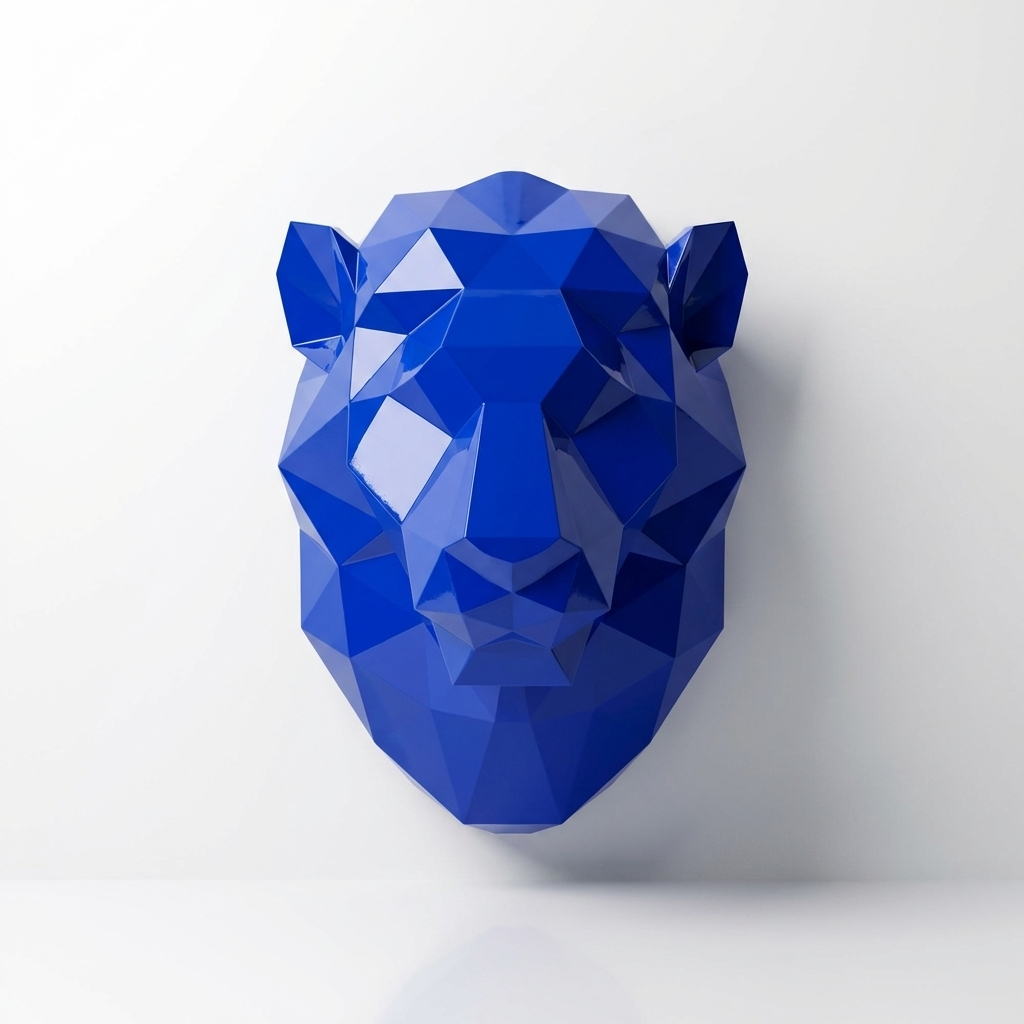 Sculpture Tête de Lion Géométrique En Résine