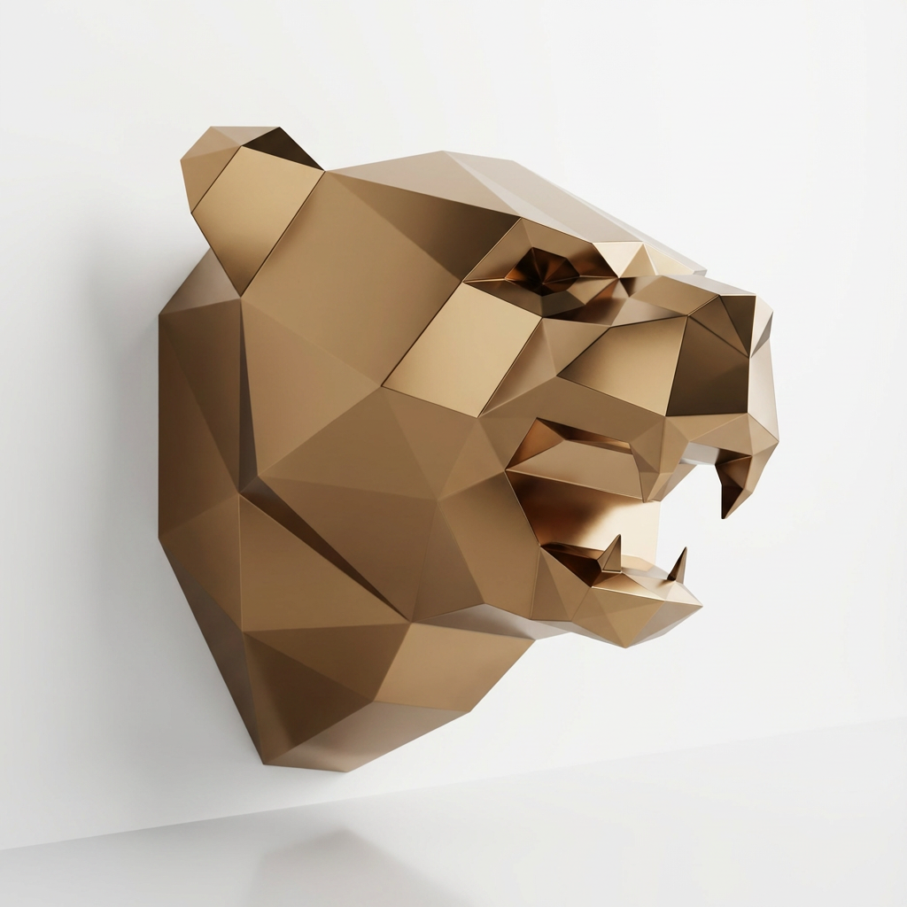 Sculpture Tête de Panthère En Laiton