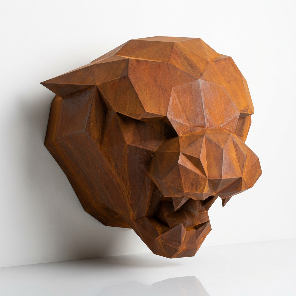 Sculpture Tête de Tigre Design Géométrique Abstrait