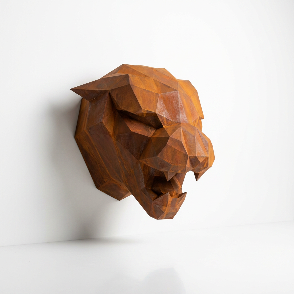 Sculpture Tête de Tigre Design Géométrique Abstrait