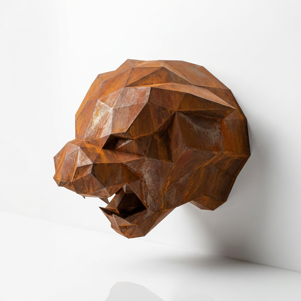 Sculpture Tête de Tigre Design Géométrique Abstrait