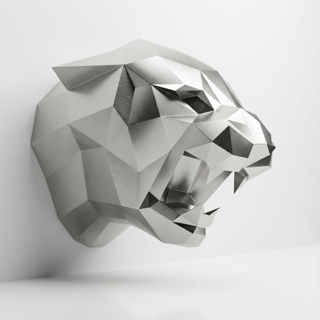 Sculpture Tête de Tigre Design Géométrique Abstrait