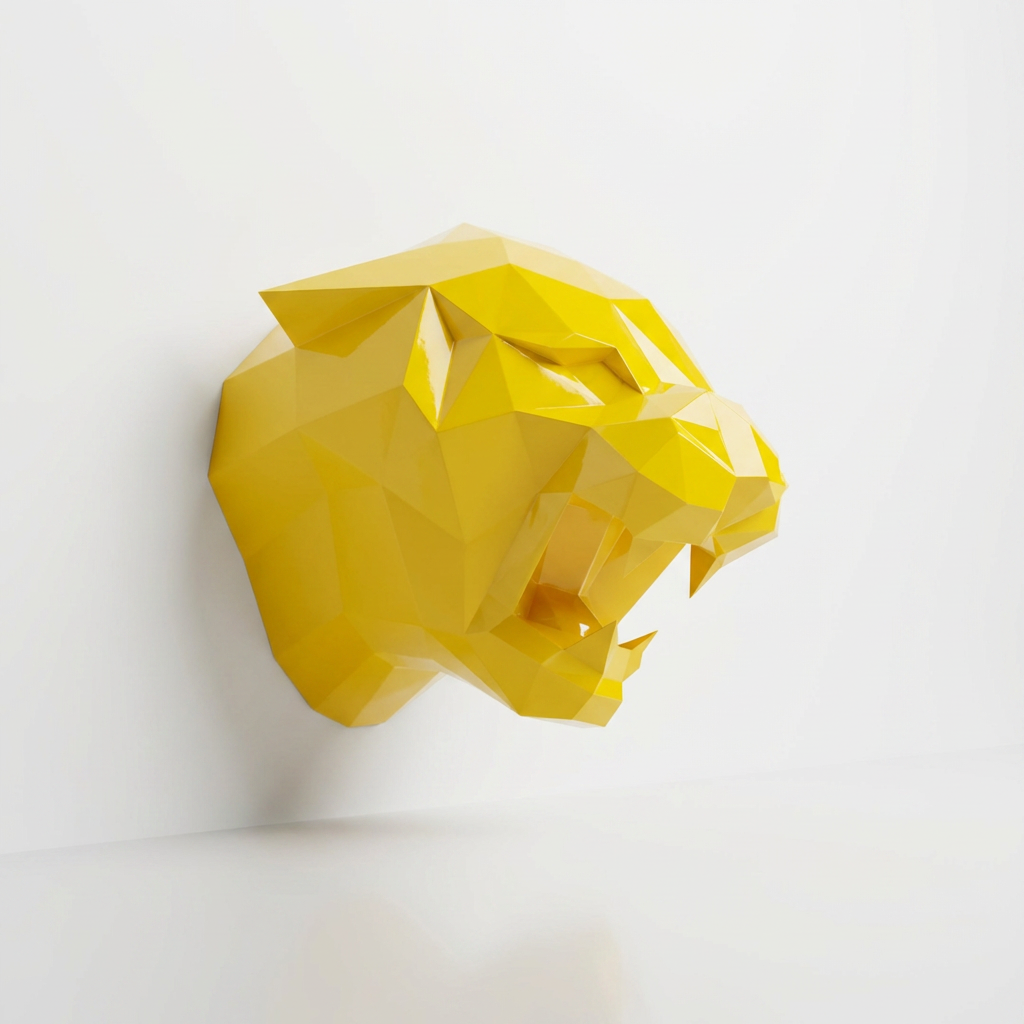 Sculpture Tête de Tigre Design Géométrique Abstrait