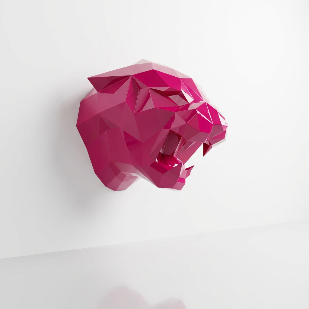 Sculpture Tête de Tigre Design Géométrique Abstrait