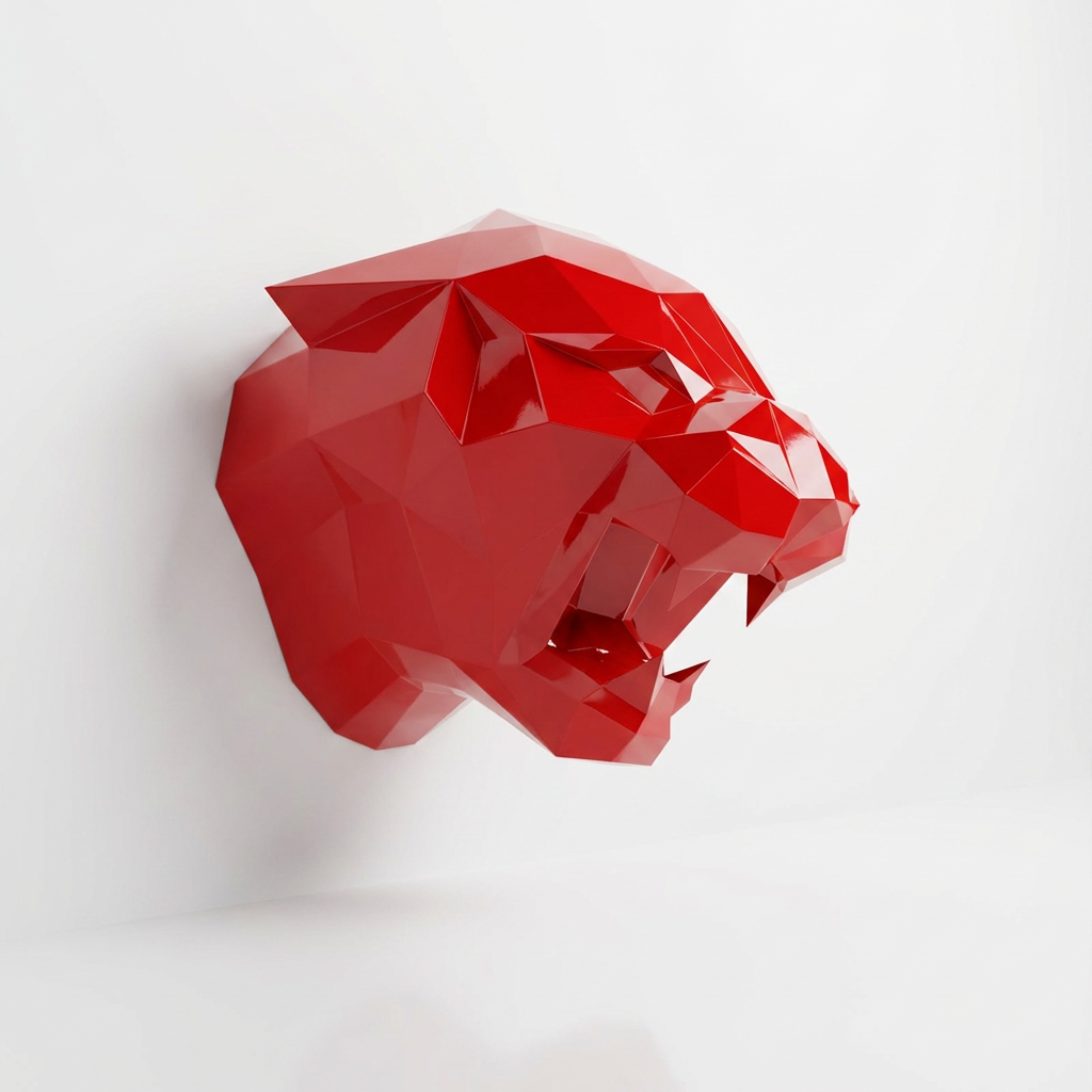 Sculpture Tête de Tigre Design Géométrique Abstrait