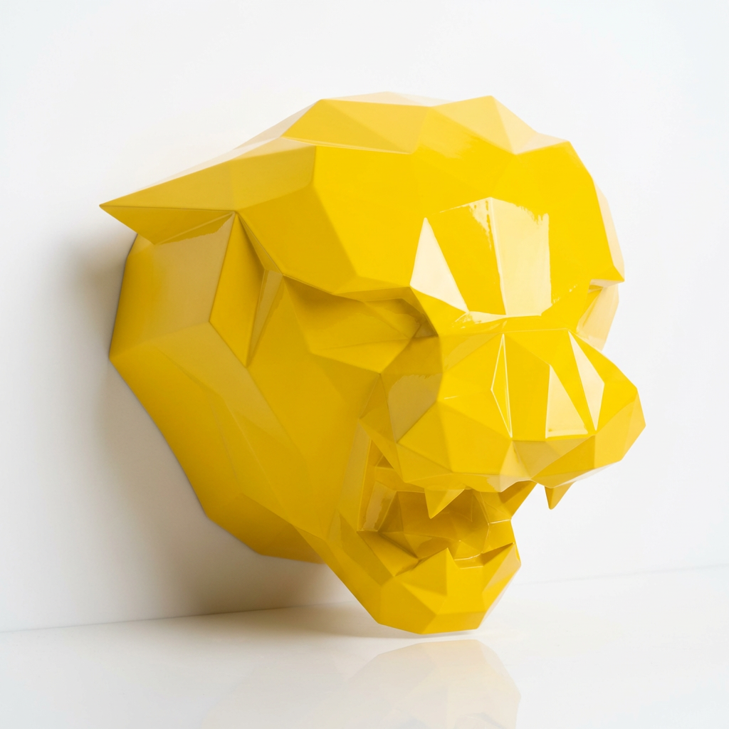 Sculpture Tête de Tigre Design Géométrique Abstrait