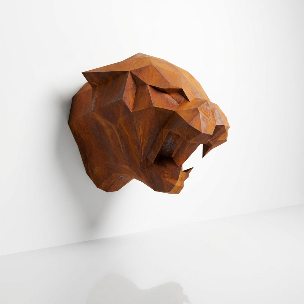 Sculpture Tête de Tigre Design Géométrique Abstrait