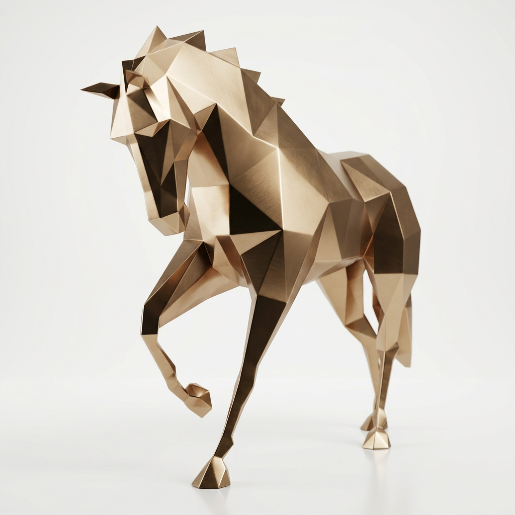 Sculpture Cheval Polygone En Inox Effet Bronze