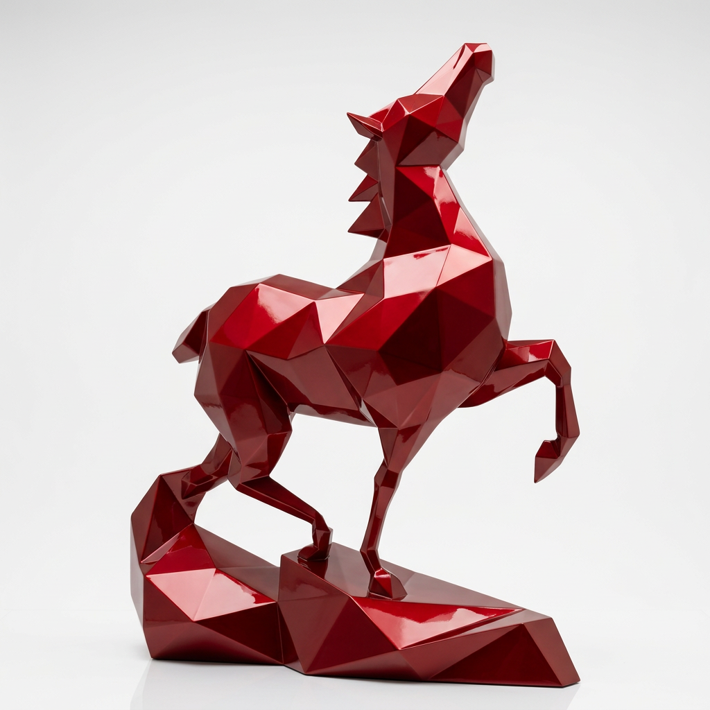 Grande Sculpture Cheval Polygone Métallique