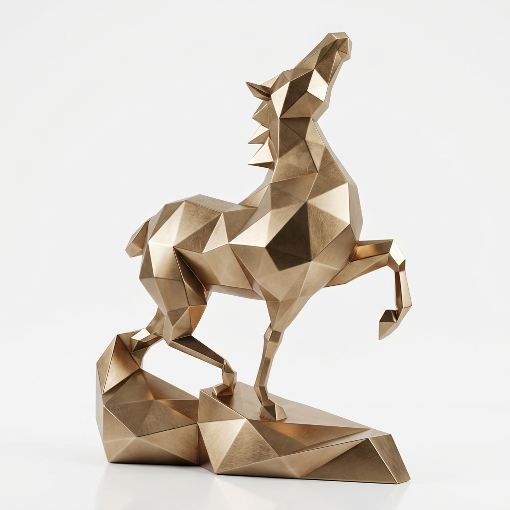 Grande Sculpture Cheval Polygone Métallique