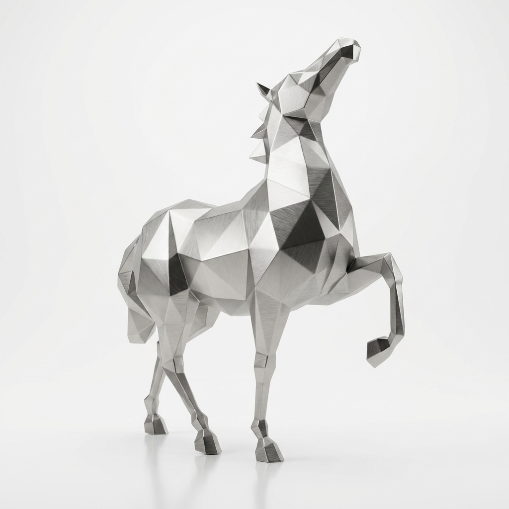 Sculpture Origami Cheval Métallique En Inox