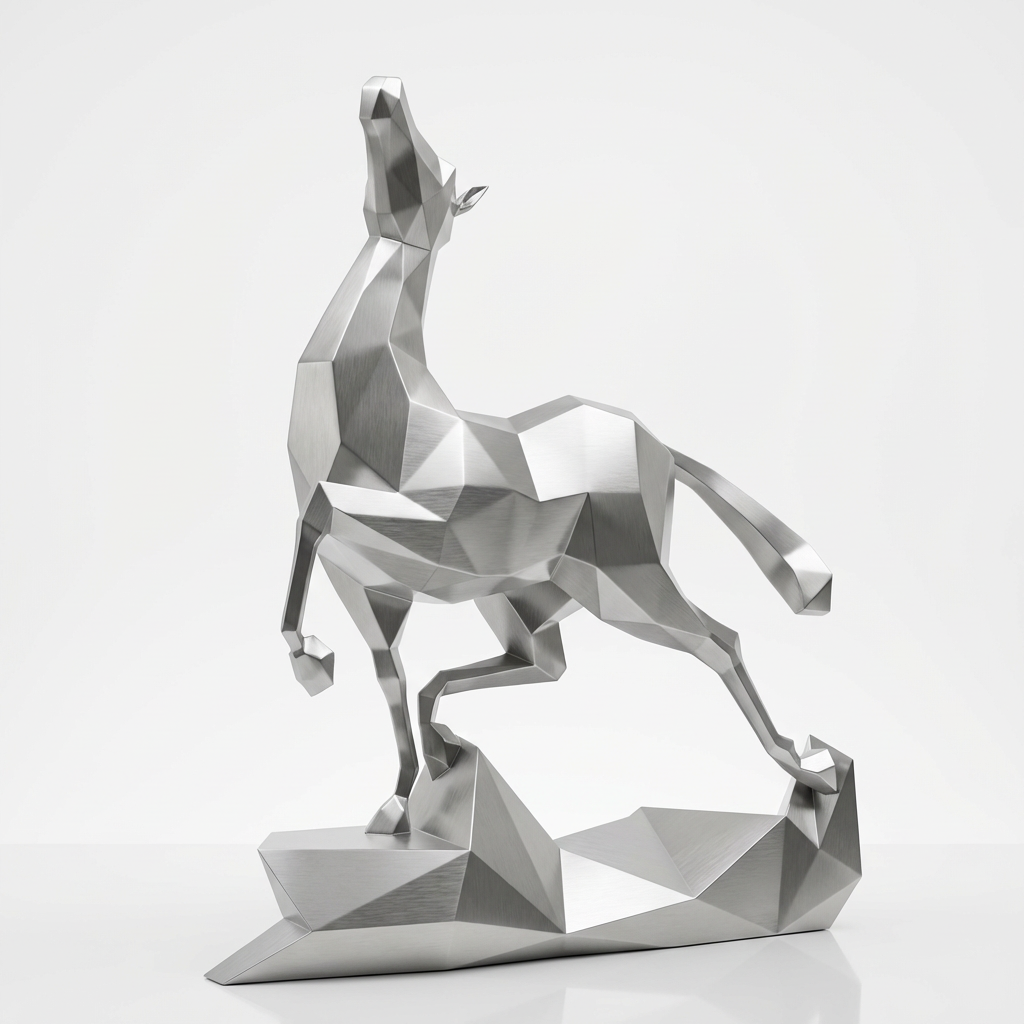 Sculpture Origami Cheval Métallique En Inox