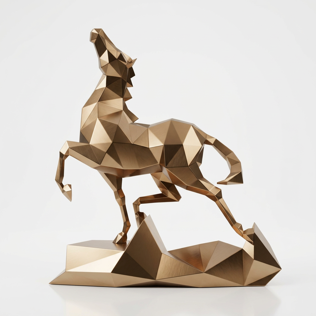 Grande Sculpture Cheval Polygone Métallique