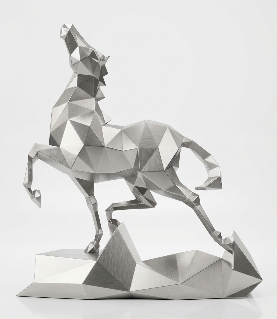 Sculpture Origami Cheval Métallique En Inox