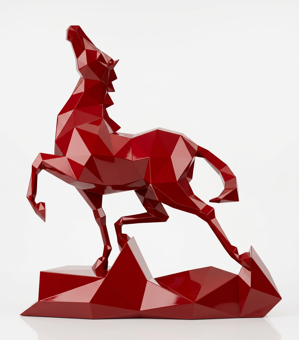Grande Sculpture Cheval Polygone Métallique
