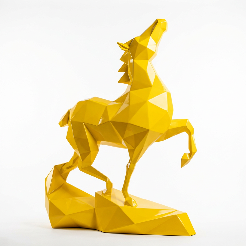 Grande Sculpture Cheval Polygone Métallique