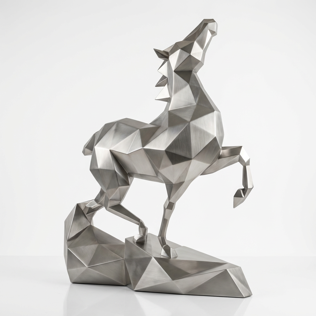 Sculpture Origami Cheval Métallique En Inox