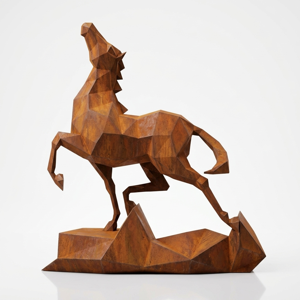 Grande Sculpture Cheval Polygone Métallique