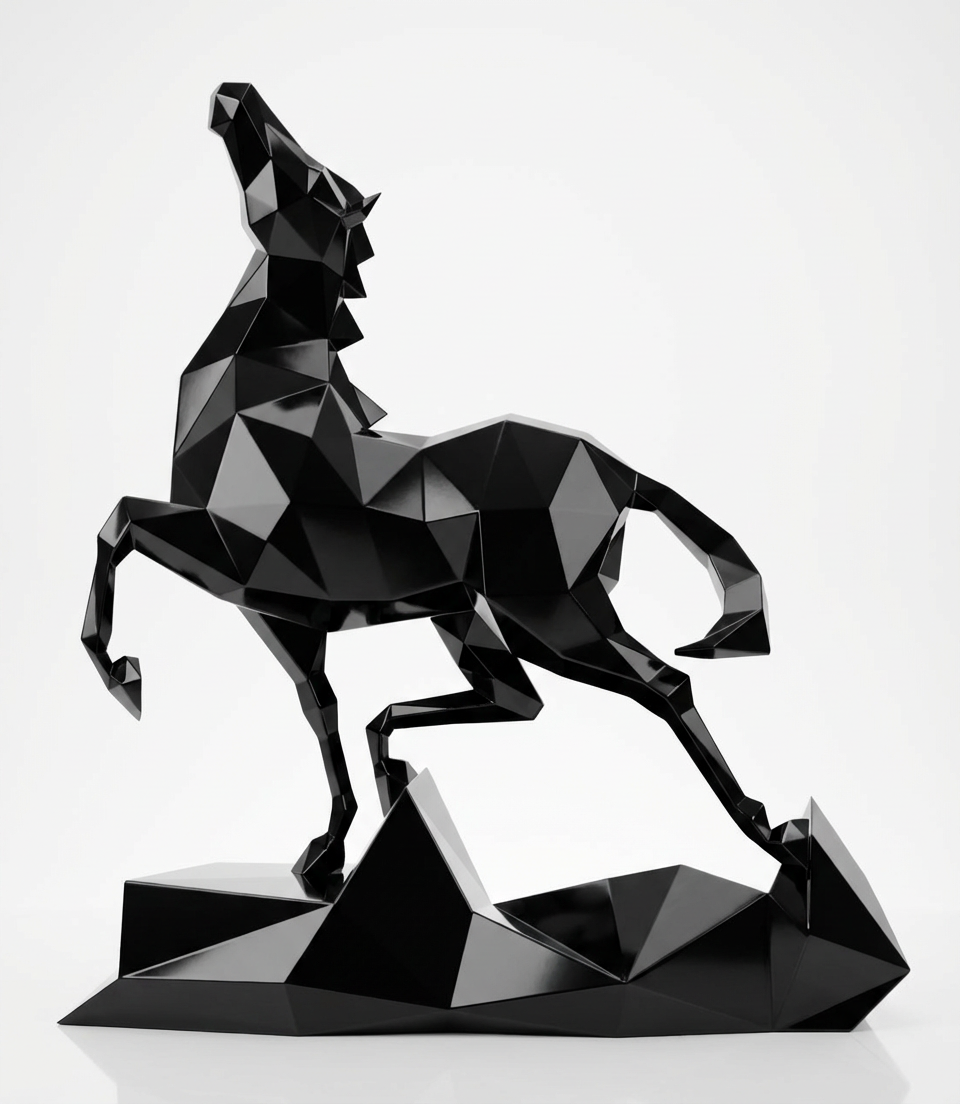 Grande Sculpture Cheval Polygone Métallique