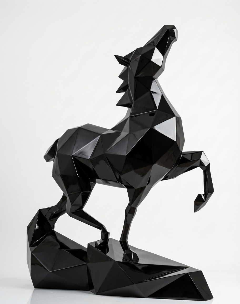Grande Sculpture Cheval Polygone Métallique