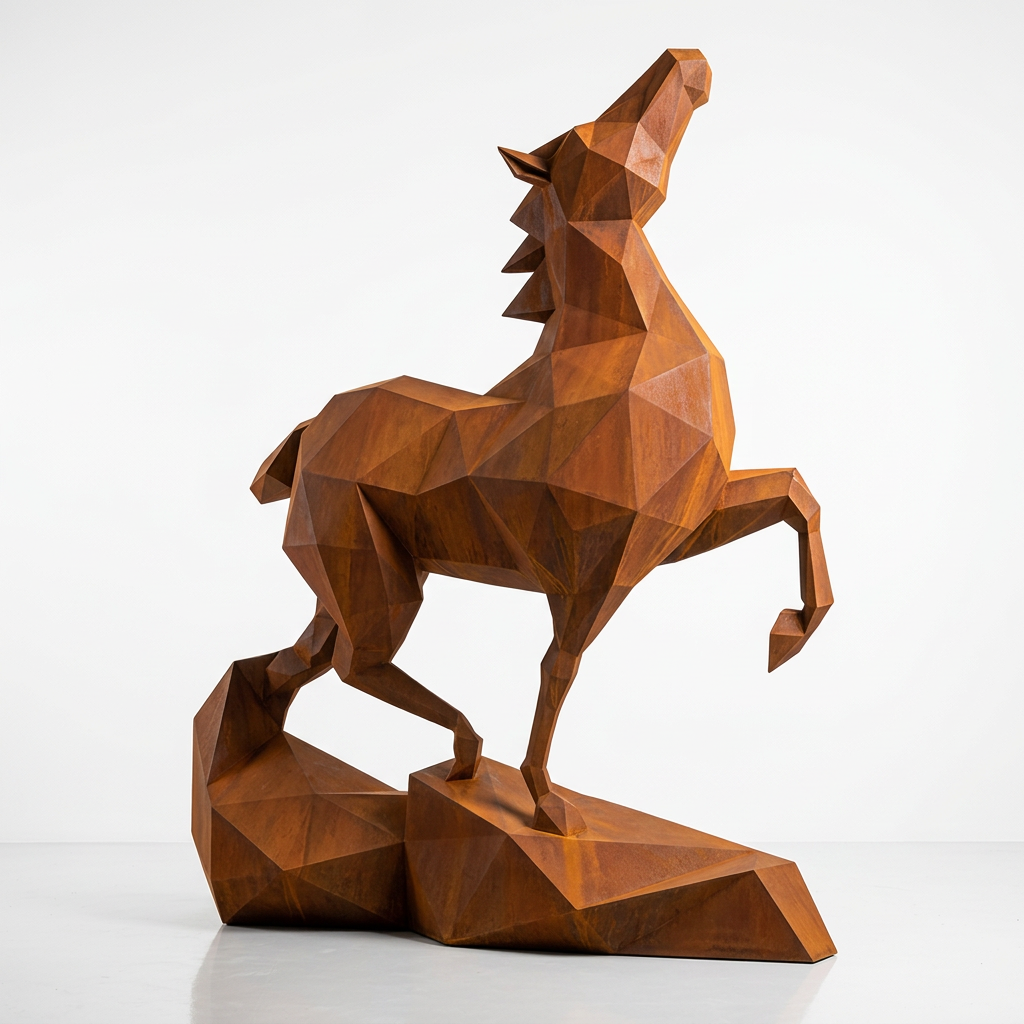 Grande Sculpture Cheval Polygone Métallique