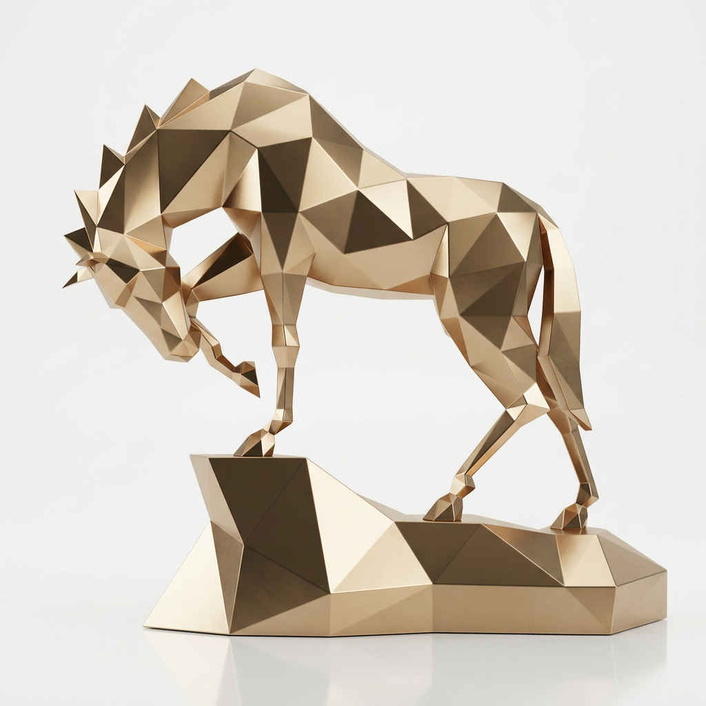 Grande Sculpture cheval Polygone Origami En Laiton